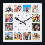 Creëer uw eigen aangepaste 12 foto-collage-herinne vierkante klok<br><div class="desc">Creëer uw eigen gepersonaliseerde 12 de muurklok van de foto collage met uw douaneafbeeldingen. Voeg uw favoriete foto's, design of kunstwerken toe om iets echt uniek te creëer. Als u deze sjabloon wilt bewerken, klikt u op Wijzigen en uploadt u uw eigen afbeelding zoals hierboven wordt weergegeven. Klik op 'Aanpassen'...</div>