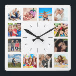 Creëer uw eigen aangepaste 12 foto-collage-herinne vierkante klok<br><div class="desc">Creëer uw eigen gepersonaliseerde 12 de muurklok van de foto collage met uw douaneafbeeldingen. Voeg uw favoriete foto's, design of kunstwerken toe om iets echt uniek te creëer. Als u deze sjabloon wilt bewerken, klikt u op Wijzigen en uploadt u uw eigen afbeelding zoals hierboven wordt weergegeven. Klik op 'Aanpassen'...</div>