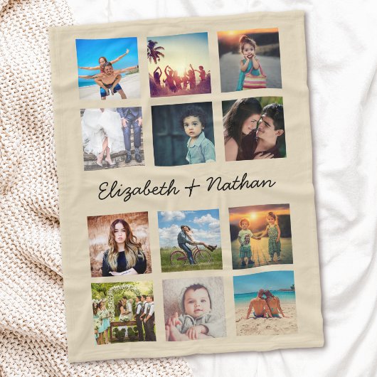 Creëer Uw eigen aangepaste 12 fotocollage-reeks Fleece Deken