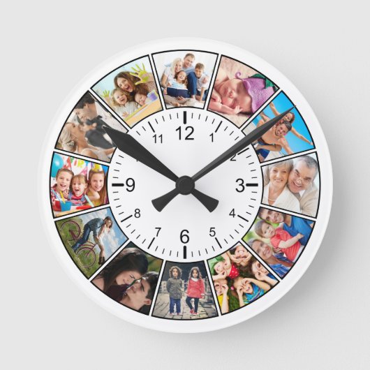 Creëer Uw eigen aangepaste 12 fotocollage-reeks Ronde Klok (Voorkant)