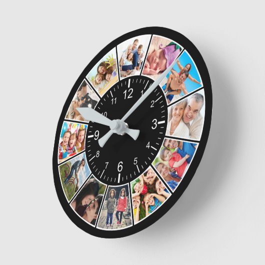 Creëer Uw eigen aangepaste 12 fotocollage-reeks Ronde Klok (Hoek)