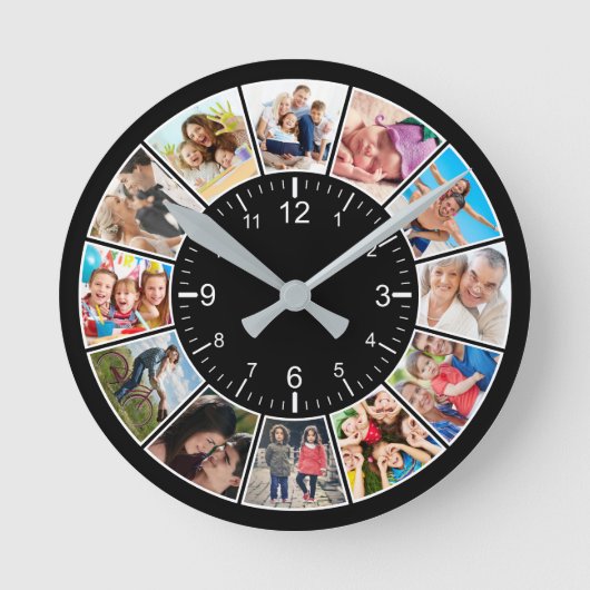 Creëer Uw eigen aangepaste 12 fotocollage-reeks Ronde Klok (Voorkant)