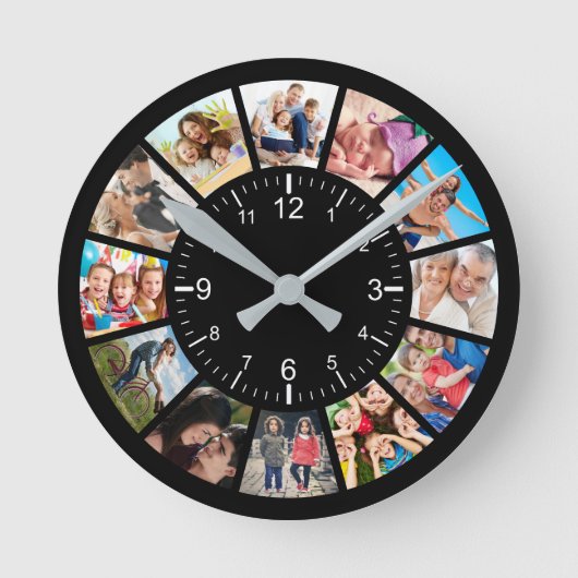 Creëer Uw eigen aangepaste 12 fotocollage-reeks Ronde Klok (Voorkant)