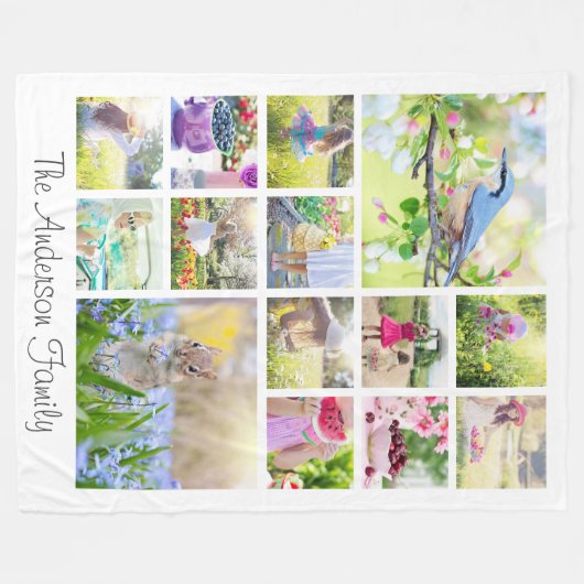 Creëer Uw eigen Aangepaste 14 Foto Collage Familie Fleece Deken (Voorkant (Horizontaal))