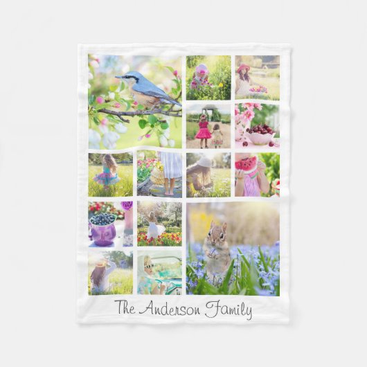 Creëer Uw eigen Aangepaste 14 Foto Collage Familie Fleece Deken (Voorkant)