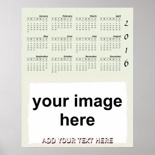 Creëer Uw eigen aangepaste 2016-fotokalender voor  Poster (Voorkant)