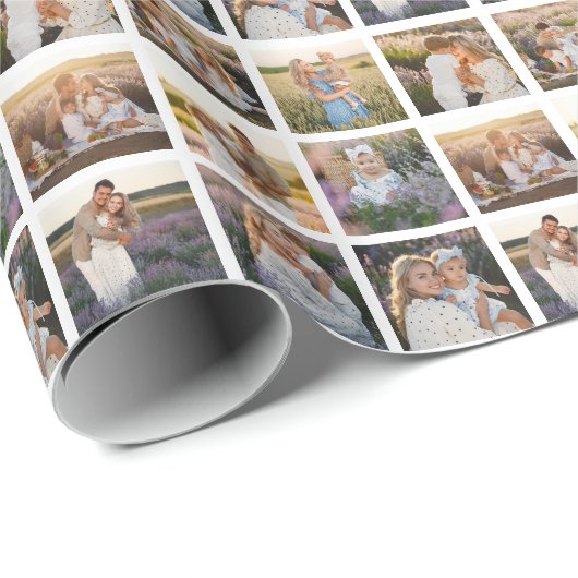 Creëer uw eigen aangepaste 9-fotorooster cadeaupapier (Rol Hoek)