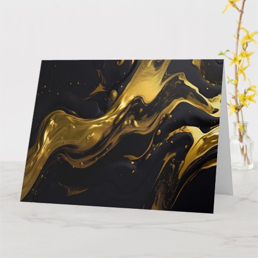 Creëer Uw Eigen Aangepaste Abstract Zwart & Goud Kaart (Gele Bloem)