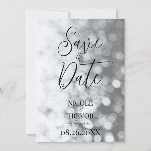 Creëer Uw eigen aangepaste B&W Ombre Bokeh Save The Date (Voorkant)