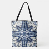 Creëer uw eigen aangepaste blauw denim bloem tote bag (Voorkant)