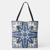 Creëer uw eigen aangepaste blauw denim bloem tote bag (Achterkant)