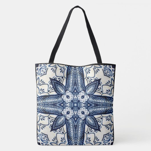 Creëer uw eigen aangepaste blauw denim bloem tote bag (Achterkant)