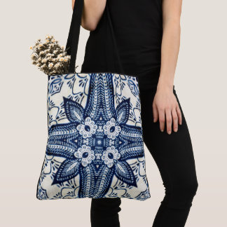 Creëer uw eigen aangepaste blauw denim bloem tote bag