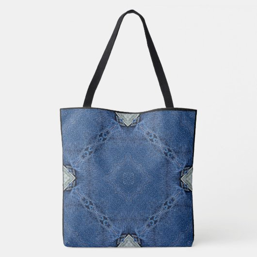 Creëer Uw eigen aangepaste blauw Denim Print Tote Bag (Achterkant)