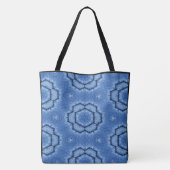 Creëer uw eigen aangepaste blauwe denim bloempatro tote bag (Achterkant)