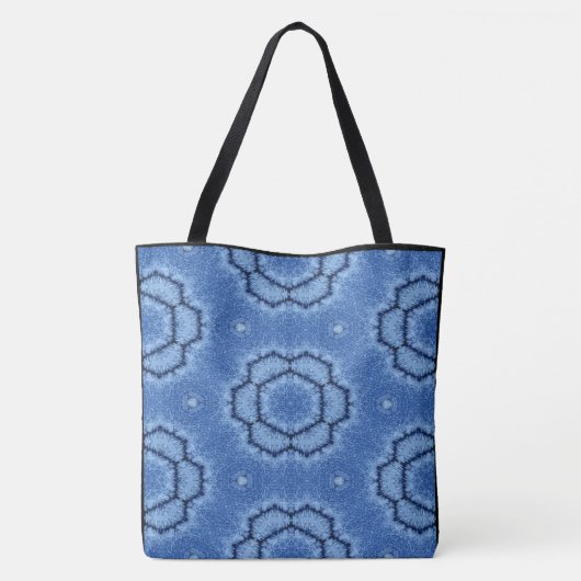 Creëer uw eigen aangepaste blauwe denim bloempatro tote bag (Achterkant)