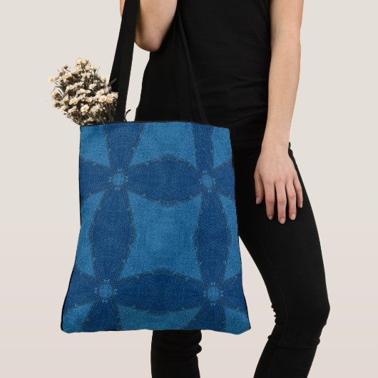 Creëer uw eigen aangepaste Blue Pattern Retro Tote Bag (Dichtbij)