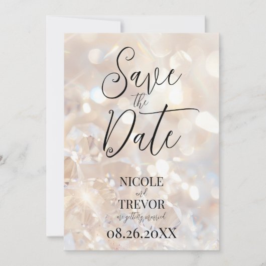 Creëer uw eigen aangepaste champagnekristallen save the date (Voorkant)