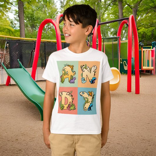 Creëer Uw eigen aangepaste Dino alfabet naam T-shirt