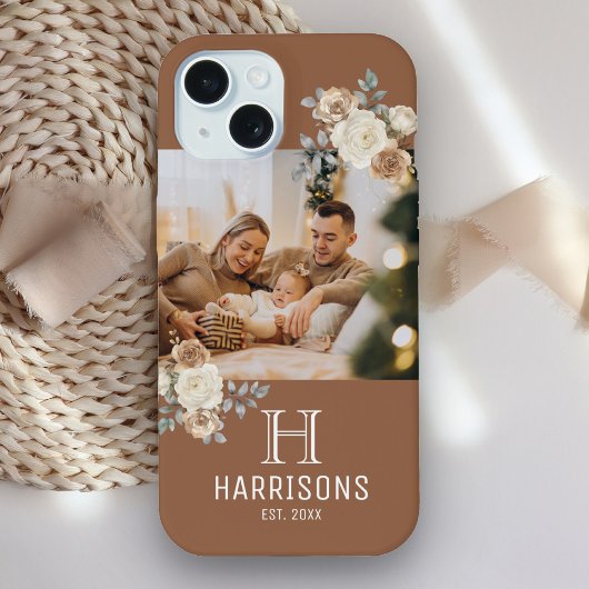 Creëer uw eigen aangepaste familiefoto bruin iPhone 15 case