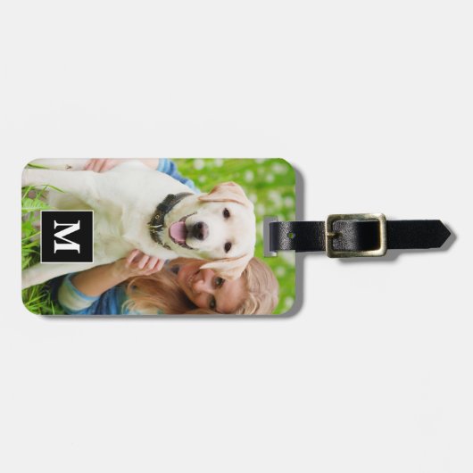 Creëer uw eigen aangepaste foto Modern Monogram Bagagelabel (Voorkant horizontaal)