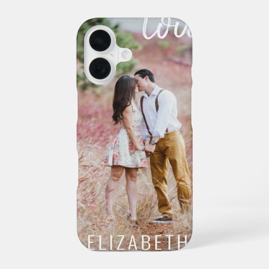 Creëer Uw eigen aangepaste foto Moderne Script LOV iPhone 16 Hoesje (Achterkant)