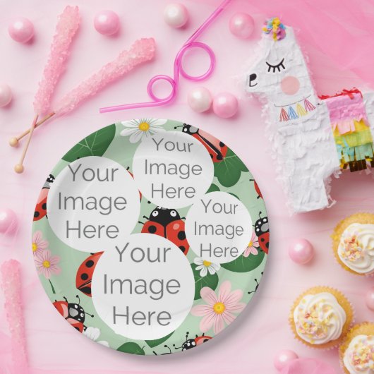 creëer uw eigen aangepaste foto tekst lieveheersbe papieren bordje (Feest)