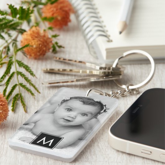 Creëer Uw eigen aangepaste fotoMonogram Sleutelhanger (Voorkant Rechts)