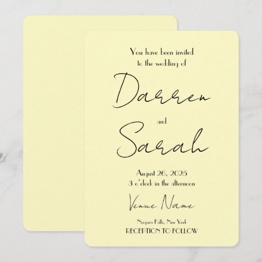 Creëer uw eigen aangepaste gele bruiloft kaart (Voorkant / Achterkant)