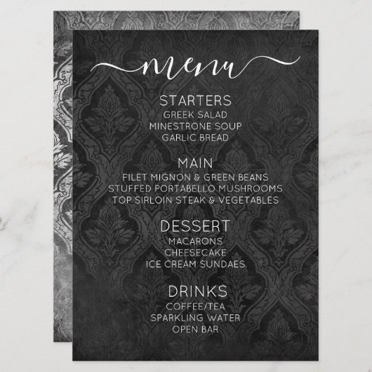 Creëer uw eigen aangepaste gotische  damast menu (Voorkant / Achterkant)