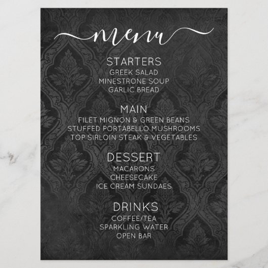 Creëer uw eigen aangepaste gotische damast menu (Voorkant)