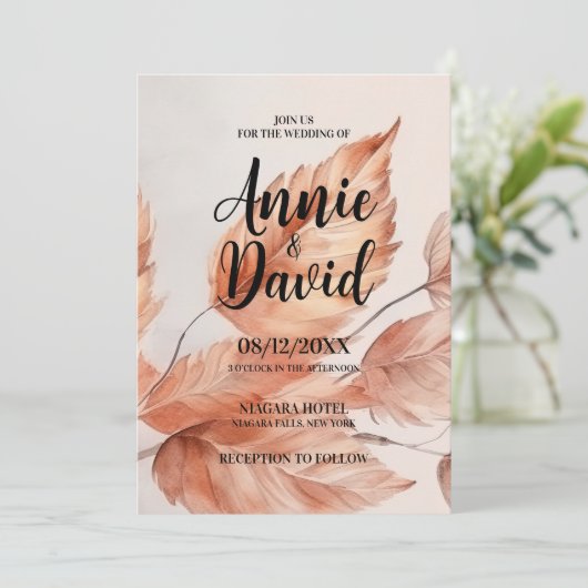 Creëer uw eigen aangepaste herfstbladeren bruiloft kaart (Staand voorkant)