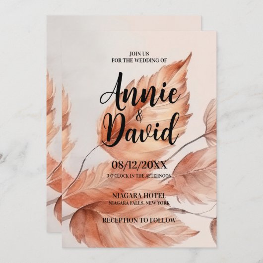 Creëer uw eigen aangepaste herfstbladeren bruiloft kaart (Voorkant / Achterkant)