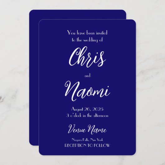 Creëer Uw Eigen Aangepaste Indigo Bruiloft Kaart (Voorkant / Achterkant)