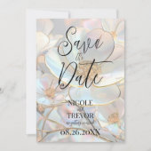 Creëer uw eigen aangepaste iriserende bloemen save the date (Voorkant)