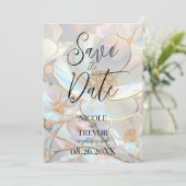 Creëer uw eigen aangepaste iriserende bloemen save the date (Staand voorkant)