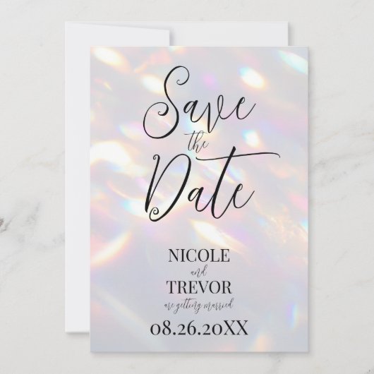 Creëer uw eigen aangepaste iriserende lichten save the date (Voorkant)