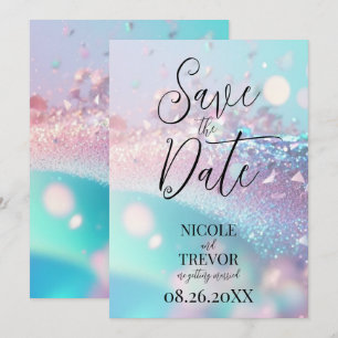 Creëer Uw eigen aangepaste iriserende roze & cyaan Save The Date