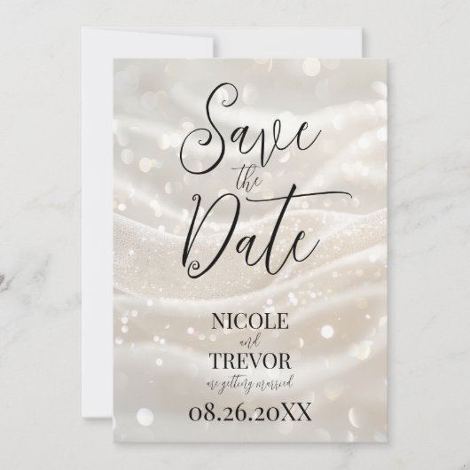 Creëer uw eigen aangepaste ivoren witte golven save the date (Voorkant)