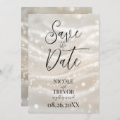 Creëer uw eigen aangepaste ivoren witte golven save the date (Voorkant / Achterkant)