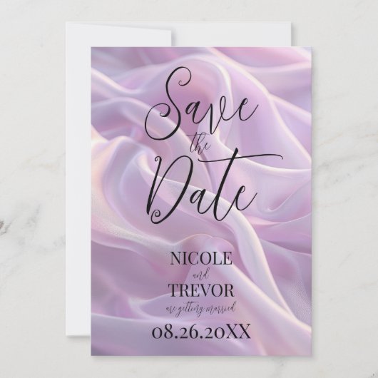 Creëer uw eigen aangepaste Lila Paarse zijdeachtig Save The Date (Voorkant)
