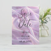 Creëer uw eigen aangepaste Lila Paarse zijdeachtig Save The Date (Staand voorkant)