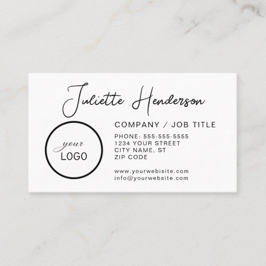 Creëer Uw Eigen Aangepaste Logo Foto Modern Script Visitekaartje (Voorkant)
