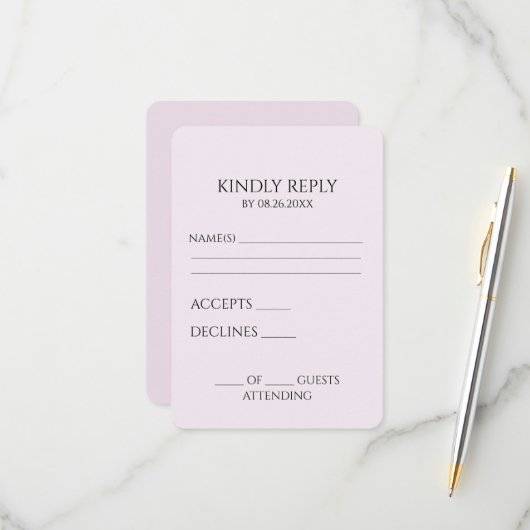 Creëer uw eigen aangepaste minimalist RSVP kaartje (Voorkant / Achterkant in situ)