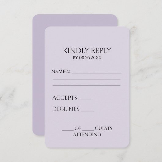 Creëer uw eigen aangepaste minimalist RSVP kaartje (Voorkant / Achterkant)