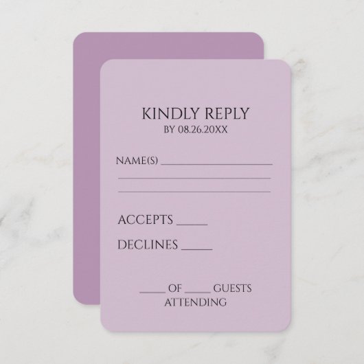 Creëer uw eigen aangepaste minimalist RSVP kaartje (Voorkant / Achterkant)