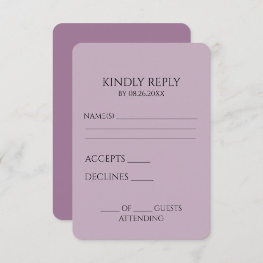 Creëer uw eigen aangepaste minimalist RSVP kaartje (Voorkant / Achterkant)