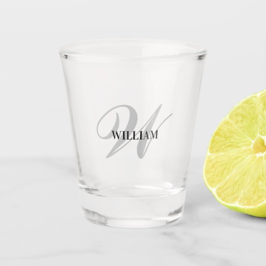 Creëer uw eigen aangepaste monogram en naam zwart shot glas (Voorkant)
