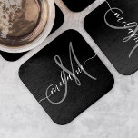 Creëer uw eigen aangepaste monogram en naamscript kartonnen onderzetters<br><div class="desc">Creëer uw eigen gepersonaliseerd papieren onderzetter met uw aangepaste handgeschreven naam en monogram. Om deze sjabloon van het ontwerp uit te geven, verander de tekstgebieden zoals hierboven getoond. U kunt gemakkelijk meer tekst of afbeeldingen toevoegen, doopvonten en kleuren aanpassen. Behandel jezelf of maak het perfecte cadeau voor familie, vrienden, ouders...</div>