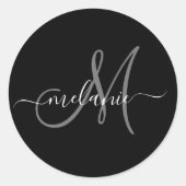 Creëer uw eigen aangepaste monogram en naamscript ronde sticker (Voorkant)